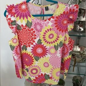 Shein Floral Ruffle Sleeve Blouse - Pink, Yellow, Red